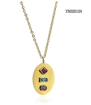 Trendy 14k CZ gouden sieraden driekleurige edelsteen tag hanger ketting