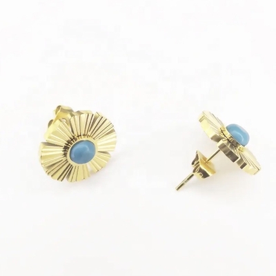 18K goud Geplateerde de Giftoorringen van Daisy Ear Stud For Women van Roestvrij staaljuwelen Synthetische Blauwe Turkooise