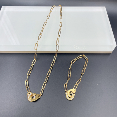 Nieuwste gouden kleur roestvrij staal oorbel, halsketting, armband sets met Cnc Cz voor dame
