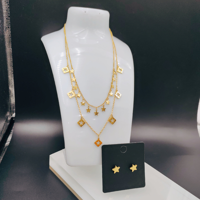 Nieuwe aankomst Trendy High Polish nieuwste gouden kleur roestvrij staal oorbel, halsketting, armband sets voor dame