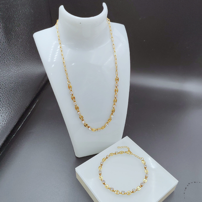 Nieuwe aankomst Trendy High Polish nieuwste gouden kleur roestvrij staal oorbel, halsketting, armbandset met Zirco voor dame