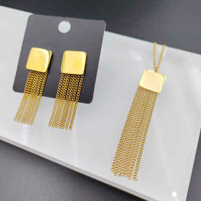 Nieuwe aankomst Trendy Pearl Double Lines nieuwste gouden kleur roestvrij staal oorbel, ketting, armband voor dame