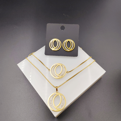 Nieuwe aankomst trendy lijnen nieuwste goudkleur roestvrij staal oorbel, halsketting, armband sets voor dame