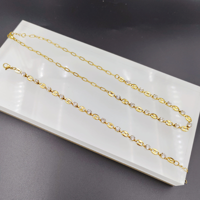 Nieuwe aankomst Trendy High Polish nieuwste gouden kleur roestvrij staal oorbel, halsketting, armbandset met Zirco voor dame