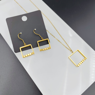 Nieuwe aankomst Trendy Pearl Double Lines nieuwste gouden kleur roestvrij staal oorbel, ketting, armband voor dame