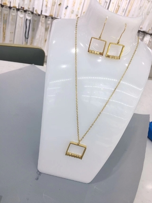 Nieuwe aankomst Trendy Pearl Double Lines nieuwste gouden kleur roestvrij staal oorbel, ketting, armband voor dame