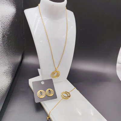 Nieuwe aankomst trendy lijnen nieuwste goudkleur roestvrij staal oorbel, halsketting, armband sets voor dame