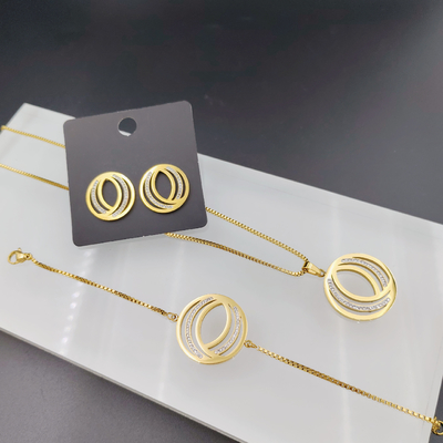 Nieuwe aankomst trendy lijnen nieuwste goudkleur roestvrij staal oorbel, halsketting, armband sets voor dame