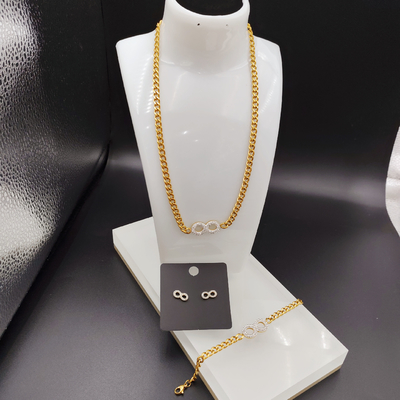 Nieuwe aankomst trendy lijnen nieuwste goudkleur roestvrij staal oorbel, halsketting, armband sets voor dame