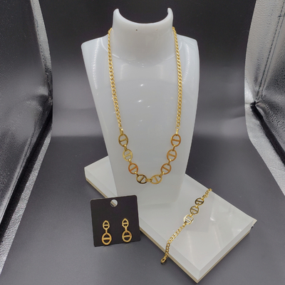 High Polish nieuwste gouden kleur roestvrij staal oorbel, ketting, armband sets voor dame