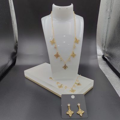 Nieuwste gouden kleur roestvrij staal oorbel, ketting, armband met steen voor Lady, schitterend,