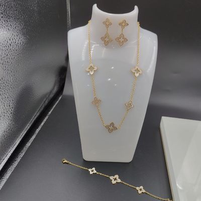 Nieuwste gouden kleur roestvrij staal oorbel, ketting, armband met schelp voor dame