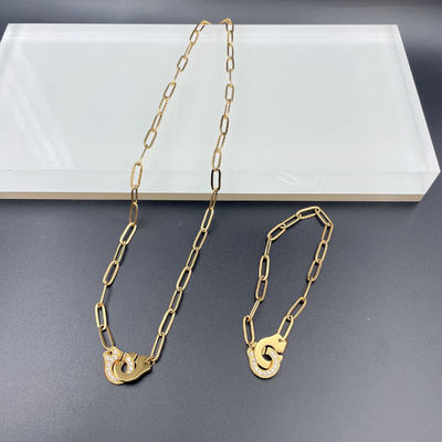 Nieuwste gouden kleur roestvrij staal oorbel, halsketting, armband sets met Cnc Cz voor dame