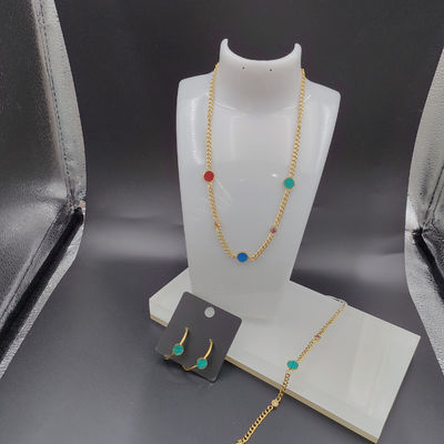 Nieuwste gouden kleur roestvrij staal oorbel, ketting, armband met groene schelp voor dame