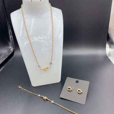 High Polish nieuwste gouden kleur roestvrij staal oorbel, ketting, armband sets voor dame
