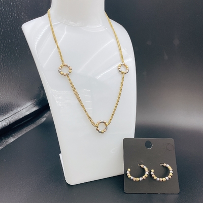 High Polish nieuwste gouden kleur roestvrij staal oorbel, ketting, armband sets voor dame