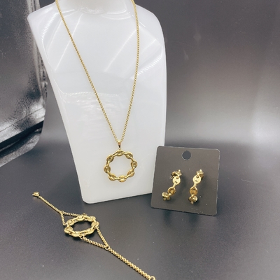 High Polish nieuwste gouden kleur roestvrij staal oorbel, ketting, armband sets voor dame